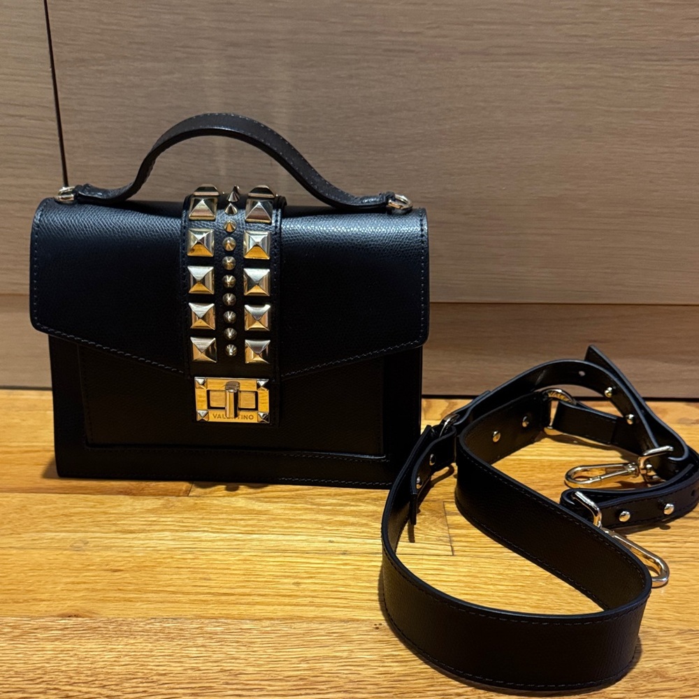 Valentino by Mario Valentino Black Studded Leather Satchel